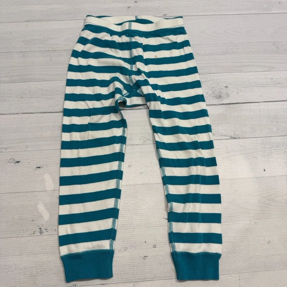 Hanna Andersson kids teal green stripe long John pajamas 100/4 ***play condition